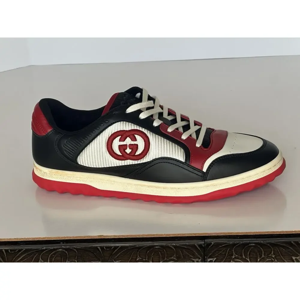 Gucci Dali Soft White/Black/Red Leather Sneakers 12.5 US (Gucci 12) 762611 NIB